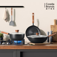 康宁(Corelle Brands)零涂层锻打铁锅四件套 炒锅32/煎锅/24/奶锅20/铲子31CM