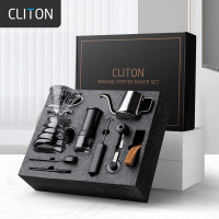CLITON手摇磨豆机手磨咖啡豆研磨机便携咖啡机咖啡壶咖啡滤杯手冲壶套装 8件套