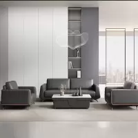 质凡沙发简约现代客厅轻奢沙发组合 黑色3+1+1+长茶几+边几