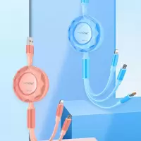 沃品 双拉伸缩快充一拖三数据线LC012粉色