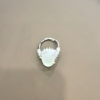 六悦甄玺高冰高透岫玉戒指高级蛋面指环玉石戒指女 鸽子蛋白冰戒指