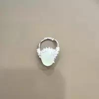 六悦甄玺高冰高透岫玉戒指高级蛋面指环玉石戒指女 鸽子蛋白冰戒指