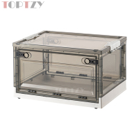 toptzy TZ5071702 户外便携透明折叠箱家用衣物防尘储物柜 大号 茶色配白