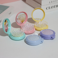 七梭 折叠一体镜 携带式[3色装]各一个 随身迷你气垫梳镜子小梳子