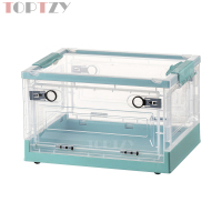 toptzy TZ5071711 户外便携透明折叠箱家用衣物防尘储物柜 透明配绿色 510*360*300