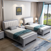 汝至单人床 实木青少年酒店民宿公寓卧室软包床 床+床头柜*1+天丝乳 胶棕垫 1.2*2米气压款