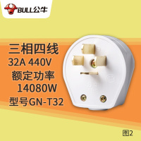 BULL 公牛10A电源三脚两脚插头2脚3脚三相四线16A/25A工业白色插座 32A[三相四线插头]T32