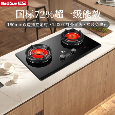 红日(RedSun)家用燃气灶 双边180min独立定时 国标72%超一级能效 厨房猛火燃气红外线双灶 EX38B天然气