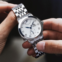 依波（EBOHR）大师系列男士自动机械表 纳米镀膜防水实心钢带手表 白面钢带10840115白面钢带