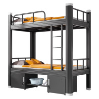 汇云星上下铺铁床钢制学生宿舍床双人钢制高低床双人铁床公寓型材床加厚 单层床豪华版(含床下柜床垫)白色 0.9m宽