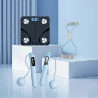 古菲斯Gufius LCD显示屏电子秤体脂秤体重计+跳绳+8字拉力器 健身燃脂套装 S3