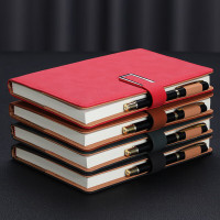 朗捷(longe) 商务笔记本本子加厚记事本羊巴皮面笔记本子文具搭扣日记本办公会议记录本定制logo b5红色(单本)