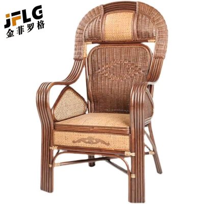 金菲罗格加宽透气弹簧座椅印尼真藤椅领导办公室老人高靠背单人太师椅