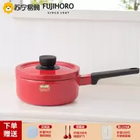FUJIHORO 日本进口珐琅锅铸铁锅 搪瓷瓷釉煲汤锅 双耳奶锅熟铁珐琅单柄锅 绯红色 18cm 2.2L奶锅