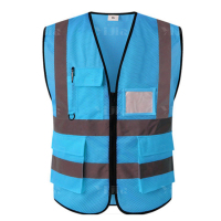 翌嘉YJ4112141 反光背心环卫园林反光马甲施工交通反光衣 桃心网口袋款浅蓝色