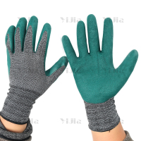 翌嘉YJ40621002灰涤纶加氨纶高弹橡胶发泡手套耐磨透气防滑劳保胶手套