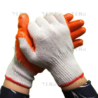 翌嘉YJ40621007平胶手套七针棉纱线浸胶手套耐磨防滑劳保手套