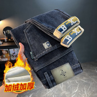 新塘牛仔裤刺绣秋冬潮流时尚印花休闲弹力小直筒裤男9097