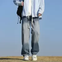 系绳宽松ins潮牌男士牛仔裤小红书青年男裤学生牛仔裤2025秋