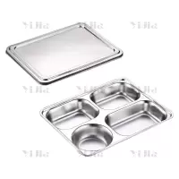 翌嘉YJ40625044 201不锈钢分格餐盘带盖食堂中式饭盘 深圆四格