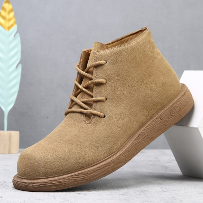 马丁靴男翻毛皮痞帅复古百搭英伦风中帮工装靴子真皮保暖加绒皮靴