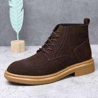 老钱风男靴子真皮英伦风翻毛皮布洛克雕花马丁靴潮流百搭休闲短靴