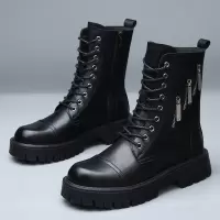 9孔大头厚底马丁靴男士美式工装靴潮流高帮冬季加绒保暖机车皮靴_340051
