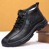 真皮男鞋2025冬季新款百搭棉鞋男加绒加厚保暖爸爸鞋一脚蹬老人鞋