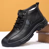 真皮男鞋2025冬季新款百搭棉鞋男加绒加厚保暖爸爸鞋一脚蹬老人鞋