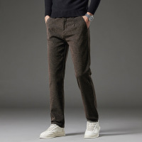 雪尼尔裤子男冬季新款毛呢弹力轻商务抗皱免烫保暖厚款直筒休闲裤_085