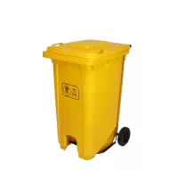 翌嘉YJ4060423医疗垃圾桶脚踏式垃圾箱黄色带盖废物回收箱 100升带轮款