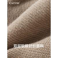 CACUSS针织帽女秋冬保暖毛线帽大头围护耳堆堆帽户外帽子女 卡其