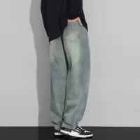 数据款直筒牛仔裤男高级感刺绣后袋青年潮牌时尚休闲长裤高