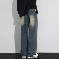 猫须黄泥复古牛仔裤男秋冬新品洗水宽松直筒休闲高端垂感阔腿裤子