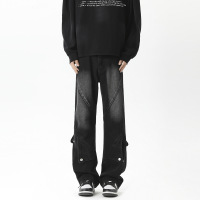 拼接微喇品牌牛仔裤男款新款时尚痞帅气质百搭休闲裤