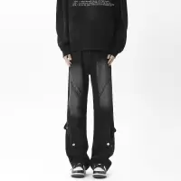 拼接微喇品牌牛仔裤男款新款时尚痞帅气质百搭休闲裤