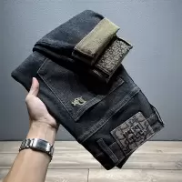 直筒修身牛仔裤男款弹性高端潮牌黑色牛仔裤男士货源