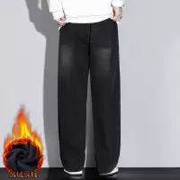 男士牛仔裤冬季热力绒舒适长裤男春秋新款宽松阔腿加绒裤男生