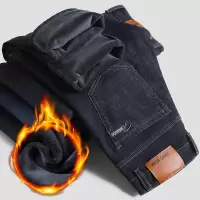 百搭青年加绒品质牛仔裤男弹力冬季不臃肿男款柔软牛仔裤修身直筒_8132