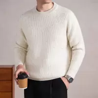 730克冬季新款9针加厚羊毛衫男纯色提花竖条打底针织男士毛衣_27
