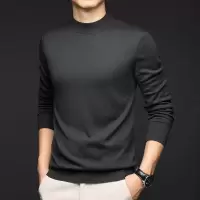 含绵羊毛桑蚕丝半高领针织衫男秋季新款纯色套头男士打底衫_247078