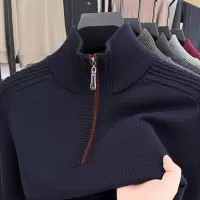 2024年新款男士羊毛衫立领拉链加厚保暖提花长袖打底中年针织衫男