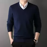 羊毛衫男冬季新款鸡心V领毛衣男套头加厚可机洗针织衫男打底_07438