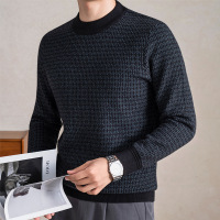 470克精仿男士羊毛衫冬季新款加厚保暖格子提花长袖毛衣男
