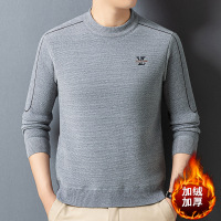 重磅绣花雪貂绒毛衣男2025秋冬季新款圆领加绒加厚保暖男士针织衫