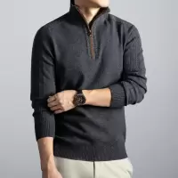 半拉链提花毛衣男加厚550克2025秋冬季新款半高领打底男士羊毛衫