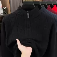 粗针加厚半拉链毛衣男2025冬季新款半高领提花保暖打底男士针织衫
