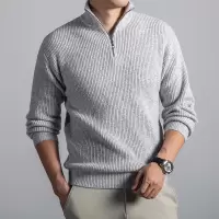 欧美男士羊毛衫秋冬新款加厚半高拉链领保暖打底针织毛衣男_36