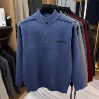 拉链款加厚毛衣男2025秋冬新款中年爸爸半高领提花针织打底衫