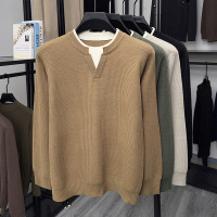 时尚假两件圆领针织衫男士毛衣2025秋冬新款加厚保暖打底衫男